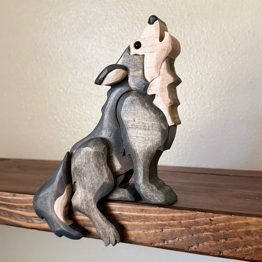 Handmade Wooden Wolf Shelf Sitter – Rustic Cabin & Wildlife Decor