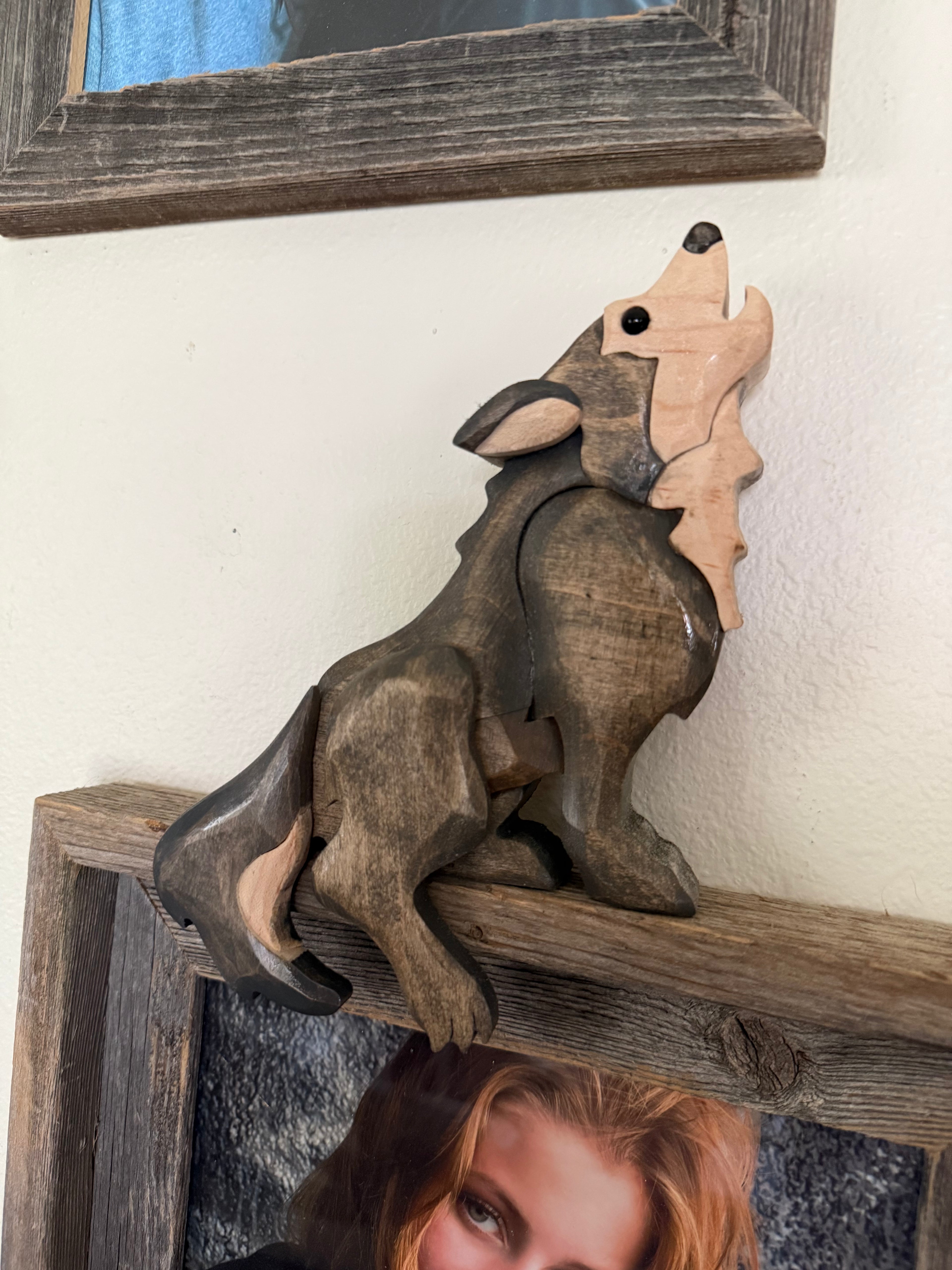 Handmade Wooden Wolf Shelf Sitter – Rustic Cabin & Wildlife Decor