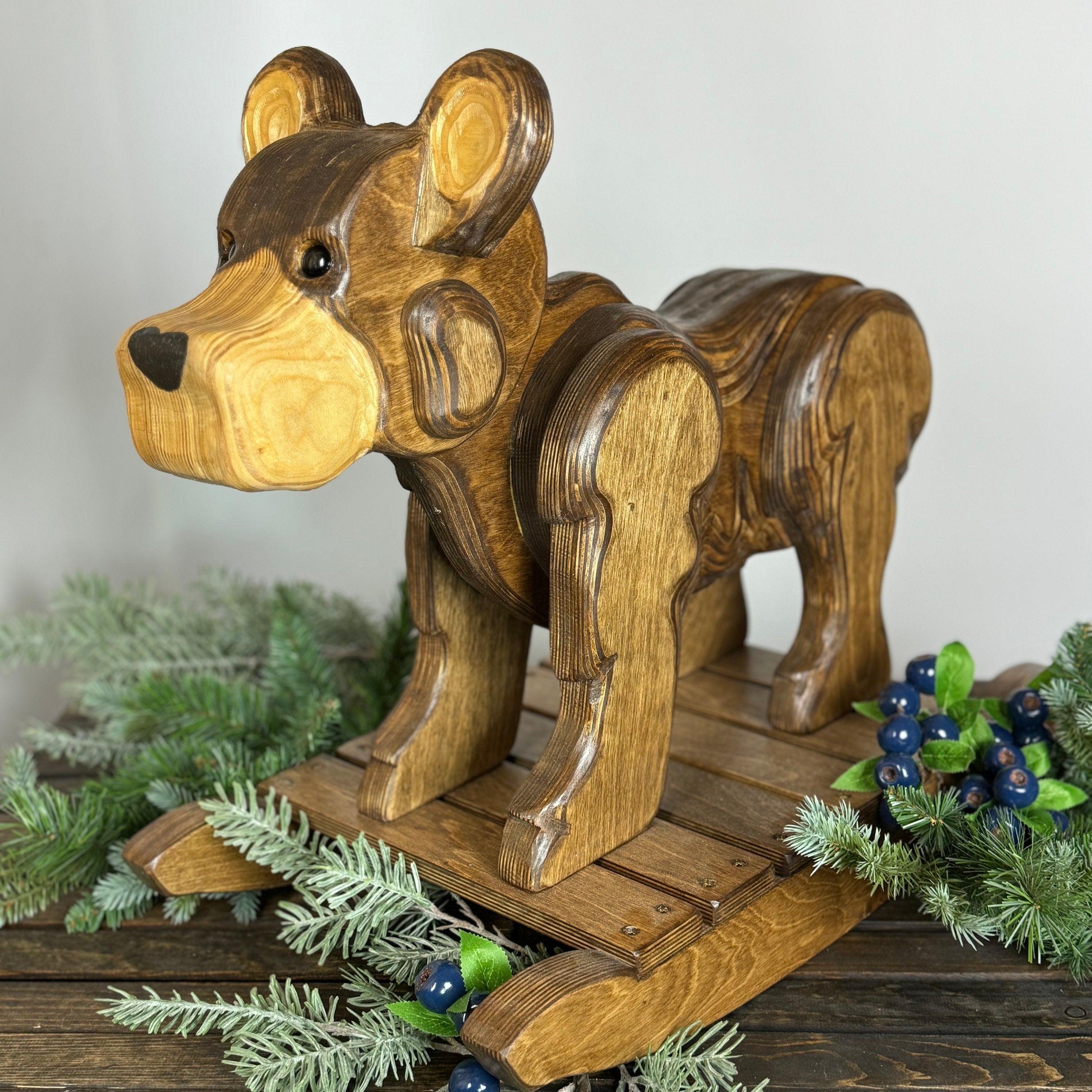 Carved Wooden Rocking Bear | Rocking Horse - Handcrafted in Montana