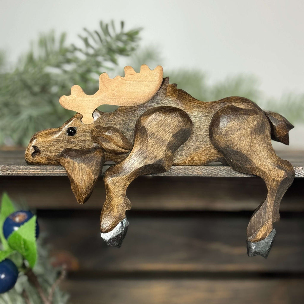 Handmade Wooden Moose Shelf Sitter – Rustic Cabin Decor – Montana Lodge Wildlife Shelf Decor – Gift for Cabin Lover