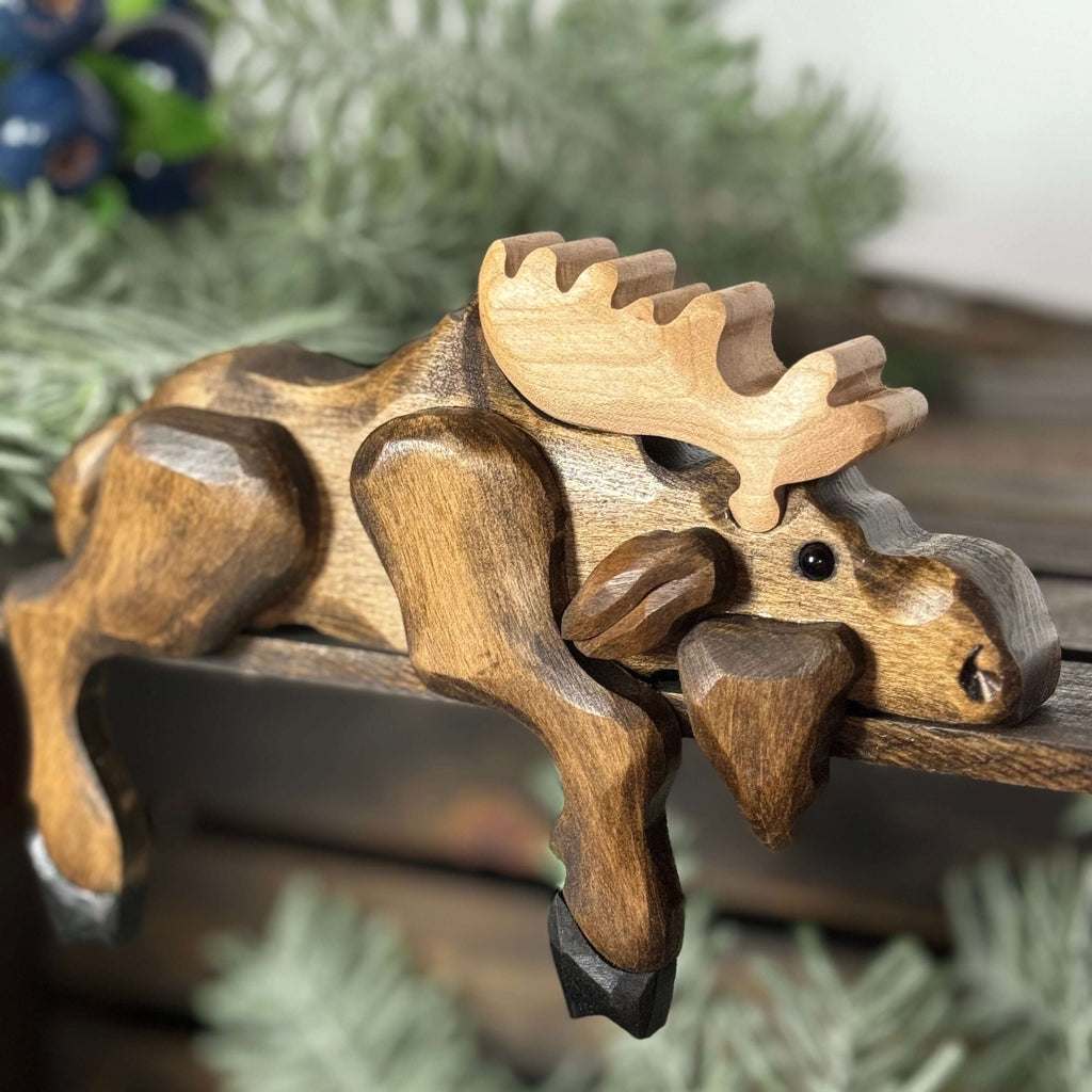 Handmade Wooden Moose Shelf Sitter – Rustic Cabin Decor – Montana Lodge Wildlife Shelf Decor – Gift for Cabin Lover