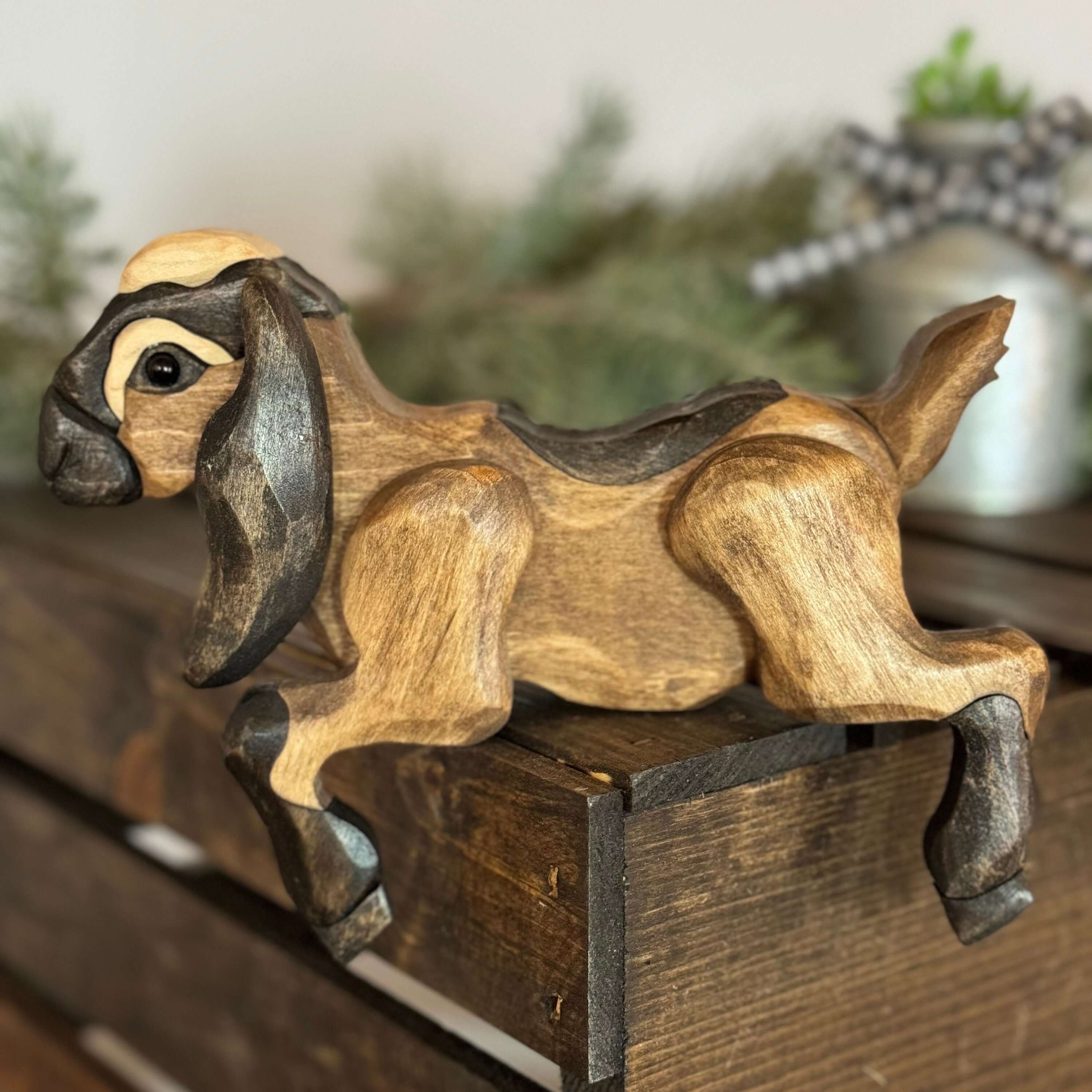 Handmade Wooden Nubian Goat Shelf Sitter | Rustic Farmhouse Goat Decor