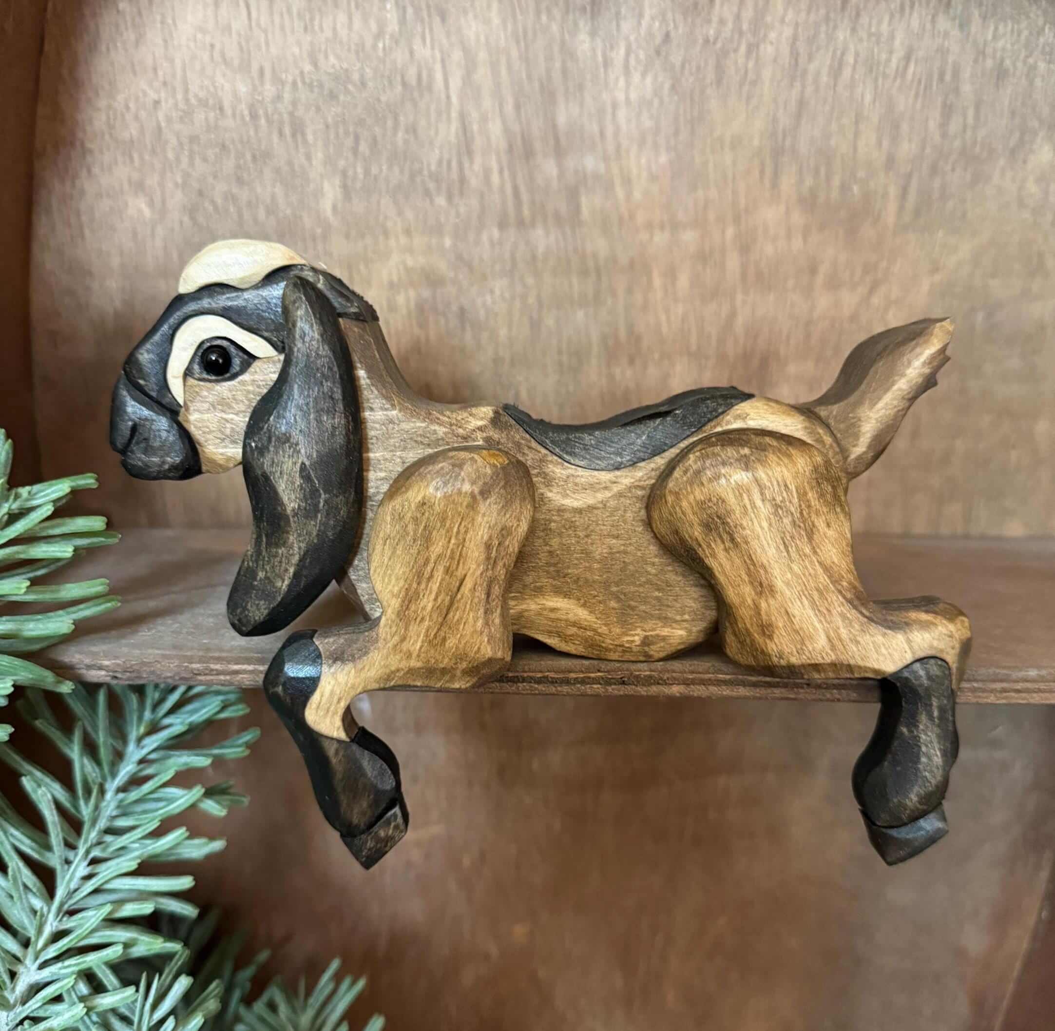 Handmade Wooden Nubian Goat Shelf Sitter | Rustic Farmhouse Goat Decor