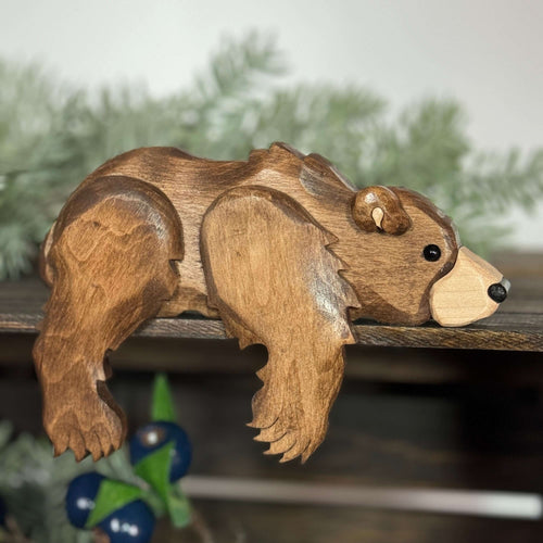Handmade Wooden Bear Shelf Sitter – Montana Cabin Decor – Rustic Lodge Wildlife Shelf Decor – Gift for Nature Lover